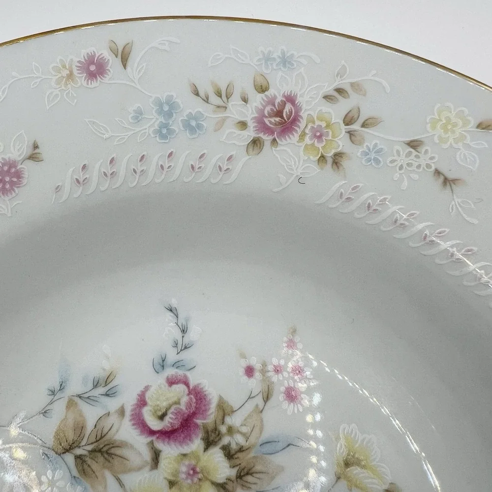 Home Styles Floral Soup Salad Bowl Fine China Gold Trim White Cottagecore